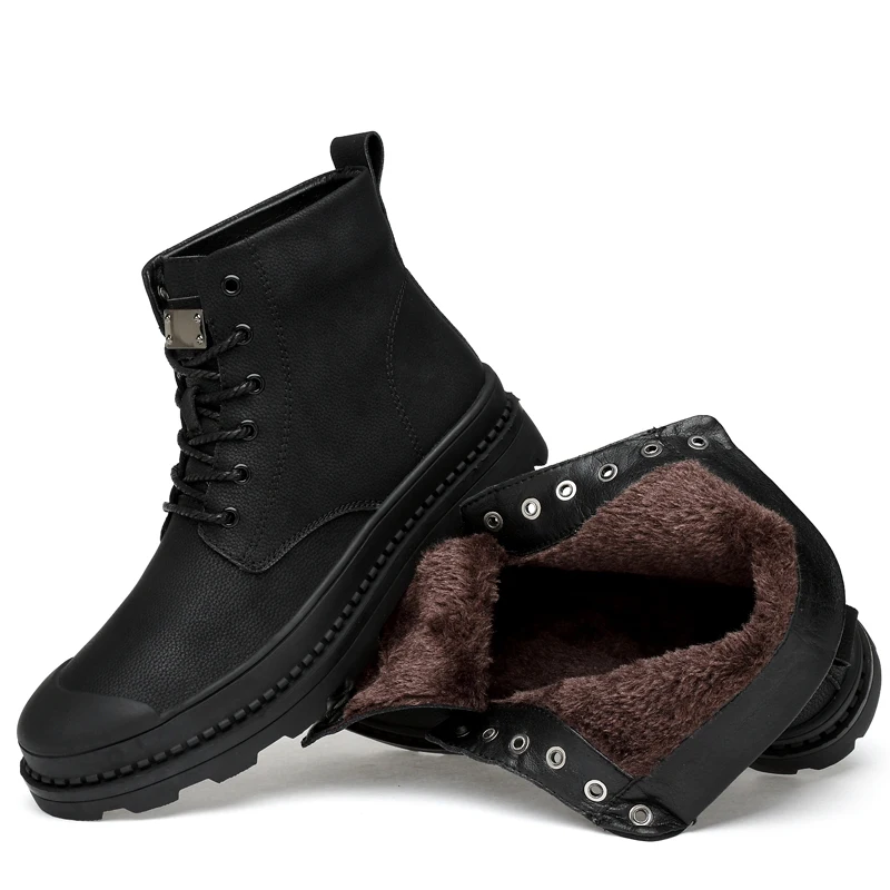 Genuine Leather Men Boots Men Casual Shoes Fashion Ankle Boots For Men High Top With Fur warm Winter Men snow Boots size 38-46 3 - Цвет: black fur