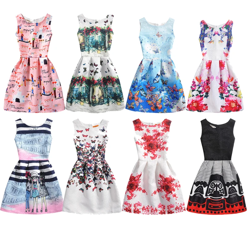 

Girl dress Summer Printed sleeveless elegant 5-20 teen dress Personalized creative birthday party dress Family fitted princess