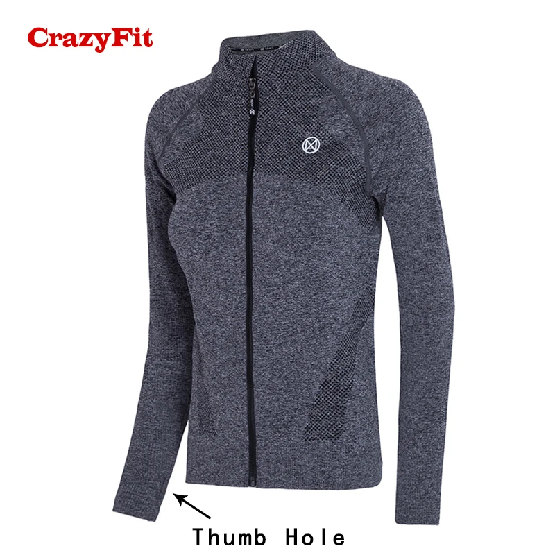 

CrazyFit Zipper Women Sport Jacket For Run Sportswear Woman Top Sporty Jackets Females 2018 Running Yoga Thumb Hole Sweatshirts