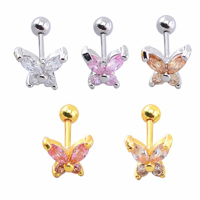 

Butterfly Ear Tragus Piercing Zircon Cartilage Earrings Jewelry Pink Helix Piercing Cute Stud Earrings for Women Girls