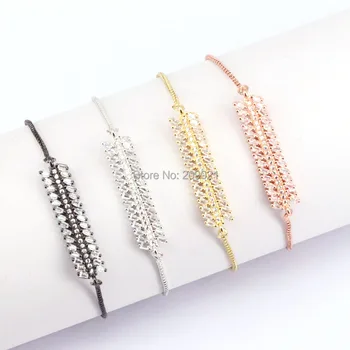 

10Pcs Mix Color CZ Micro Pave Rectangle Bar Connector with Metal Chain Bracelets