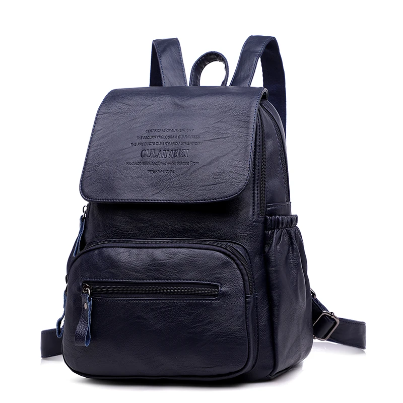 Винтажный женский рюкзак, Женский высококачественный кожаный рюкзак для девочек-подростков, школьная сумка, рюкзак для путешествий, рюкзаки - Цвет: Blue