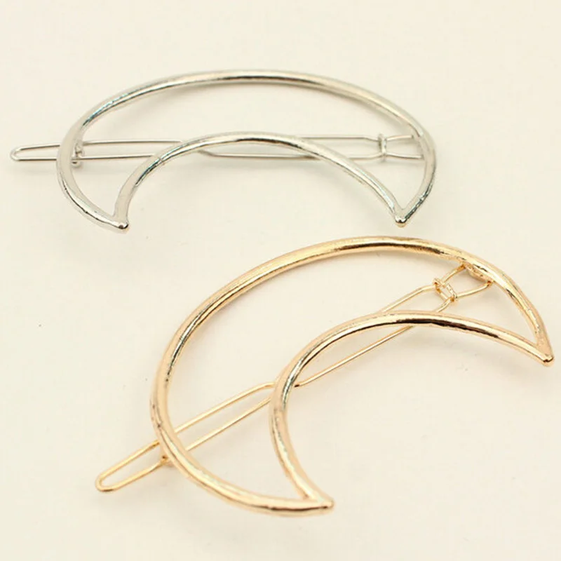 

Wholesale 2 Pcs Silver Gold Punk Hollow Out Moon Barrettes Hair Clip Hairpin Clamps Gold Tone Fashion Hair Accessories