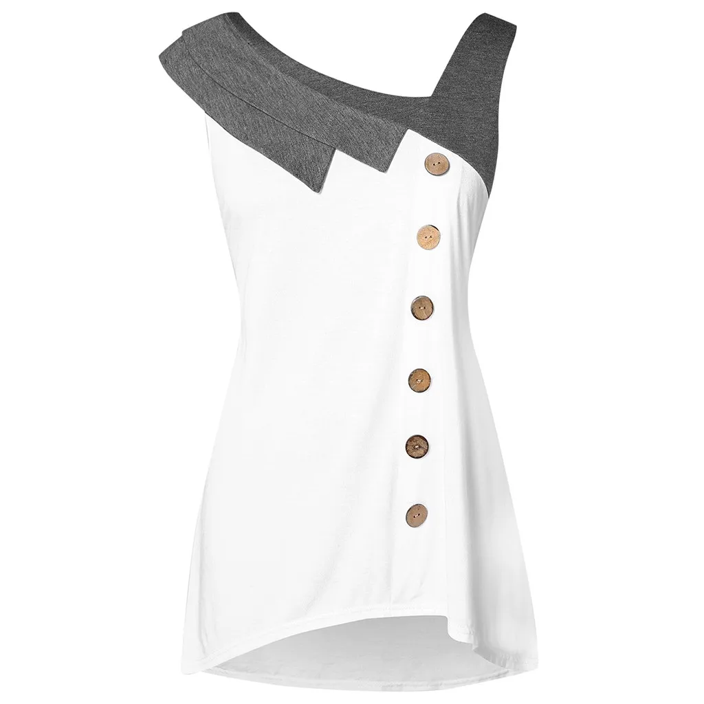 

Plus Size Asymmetrical Buttons Skew Neck Tank Top Women Tops Summer Sleeveless Cotton Long Tanks Fashion Lady Pullovers 4.6