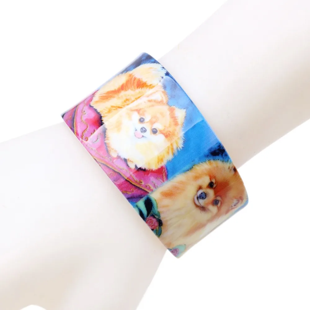 Bonsny акриловый цветной узор Pomeranian браслет с собаками новости 2017 модные ювелирные