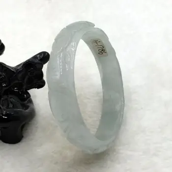 

01699 Vintage Chinese Hand-carved Green Jadeite Jade Gems Bracelet Bangle
