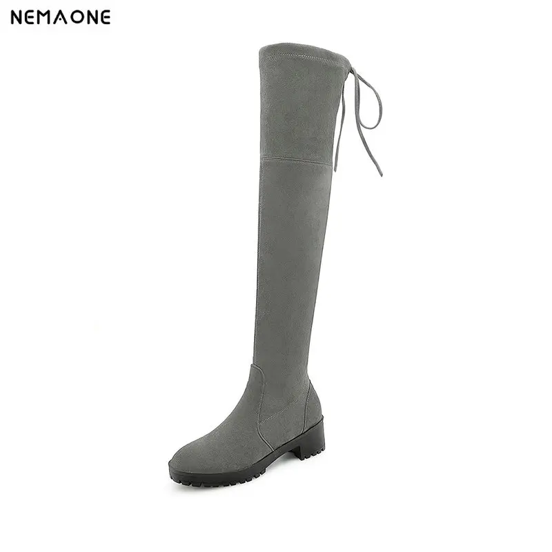 

New 4.5cm high Heel women over ther knee high boots plush rouned toe ladies Boots party dress shoes woman large Size 41 42 43