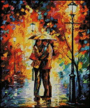 CS-538 cross stitch kit hug in the rain raining embrace love,.jpg