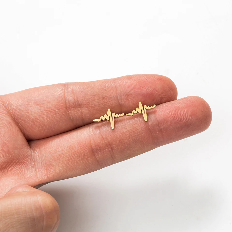 

Creative ECG Ear Studs Stylish golden silver color stainless steel Heartbeat earrings for women girl Minimalist jewelry 2019