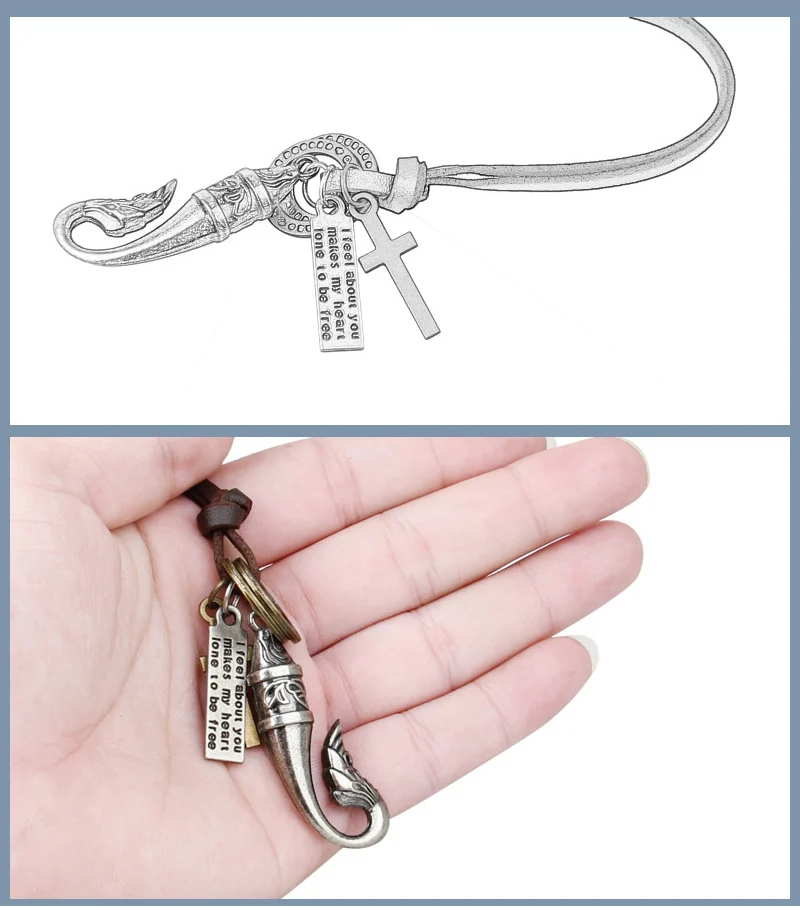 NIUYITID Vintage Fish Necklace & Pendant Men Long Leather Rope Chain Jewelry Adjustable Male Neckless Accessories erkek kolye (1)