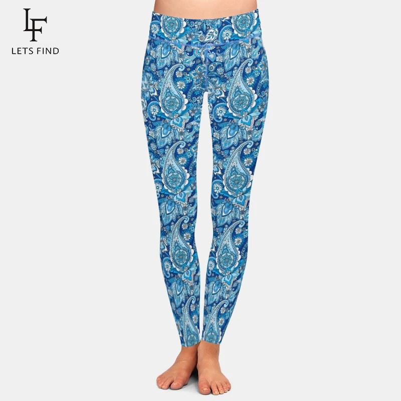 

LETSFIND New 3D Paisley Print High Waist Plus Size Leggings Fashion Polyester Soft Slim Fitness Ankle-Length Women Leggings