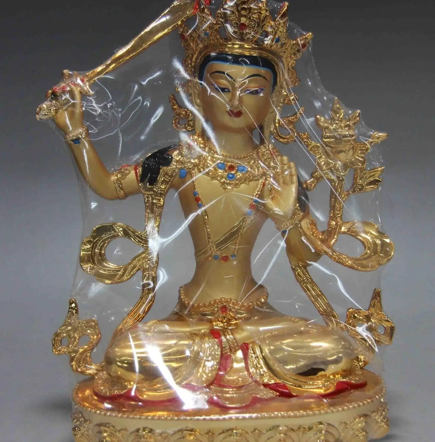 Tibet Copper Bronze Gold Manjushri WenShu GuanYin Kwan yin Goddess Buddha Statuestatues goddess