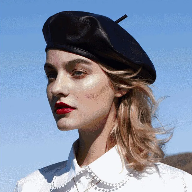 

Spring Fashion Women PU Leather Octagonal Caps Newsboy Cap Vintage Bonnet Beret Style Retro Leather Hat Cowboy