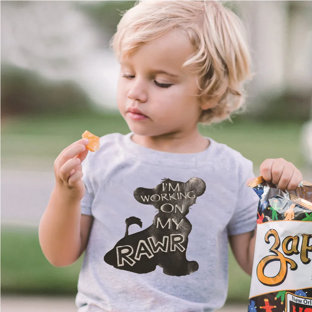MUQGEW/Летняя детская футболка для мальчиков детские футболки с короткими рукавами и круглым вырезом с изображением Льва для маленьких мальчиков и девочек, одежда для мальчиков,# EW