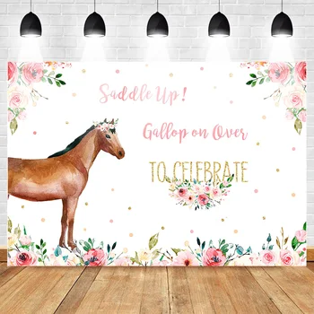 

Mohofoto Horse Theme Birthday Photo Background Saddle up Celebration Party Banner Decoration Backdrop Watercolor Flowers Point