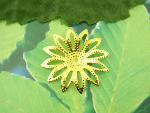 

Alloy Beads Caps Flower Gold Color Flower Hollow Pattern 29mm(1 1/8") x 29mm(1 1/8"), 15 PCs new