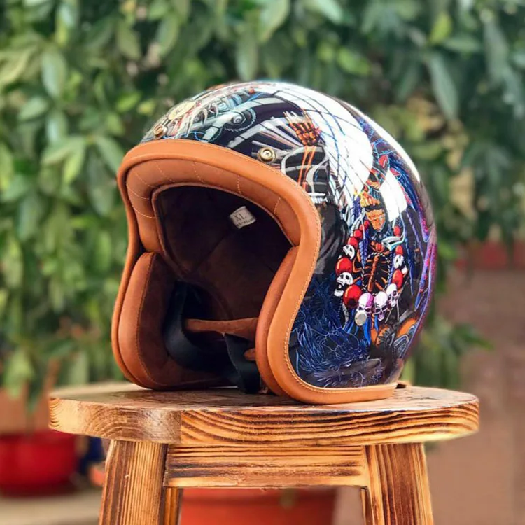 Жесткий Guy Живой Будда Jigong винтажные шлемы художественная роспись езда шлем 3/4 открытый лицо точка сертификации - Цвет: Binjiang
