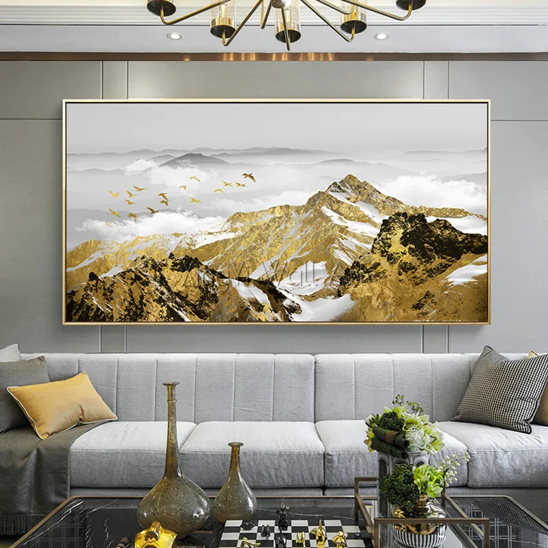 

Canvas painting Gold art mountains wall art pictures for living room original Abstract landscape acrylic texture quadros caudro3