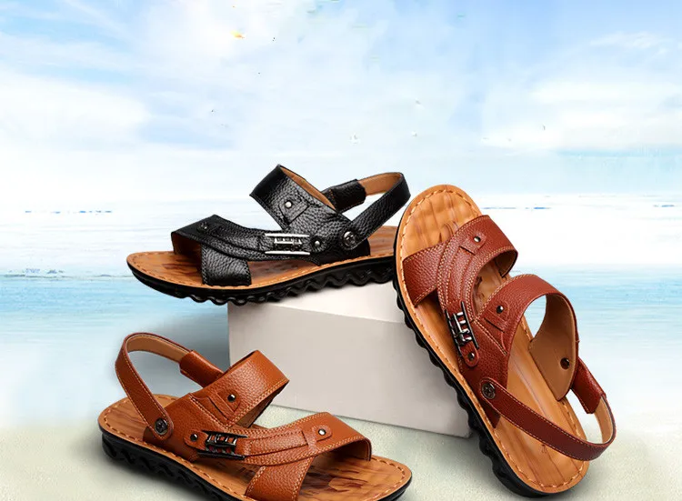 Повседневные пляжные мужские сандалии из натуральной воловьей кожи; дышащая обувь для мужчин; удобная мужская обувь; сандалии; шлепанцы