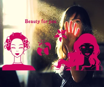 

Beauty parlor English hair makeup shop glass window beautiful stickers stickers for you