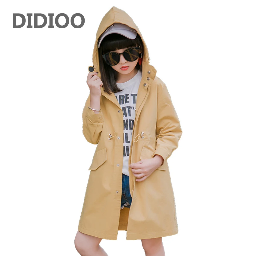 

Big Girls Outerwear Long Hooded Jackets For Girls Trench Coats Cotton Teenage Kids Windbreakers Children Tops 6 8 10 12 14 Years