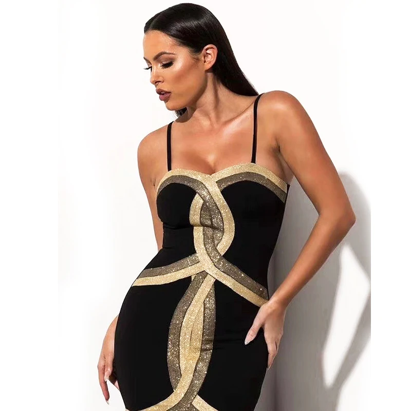 

Black Bandage Dresses 2019 Fashion Sexy Summer Sleeveless V- Neck Spaghetti Strap Club Party Above Knee Mini Dress Clothing