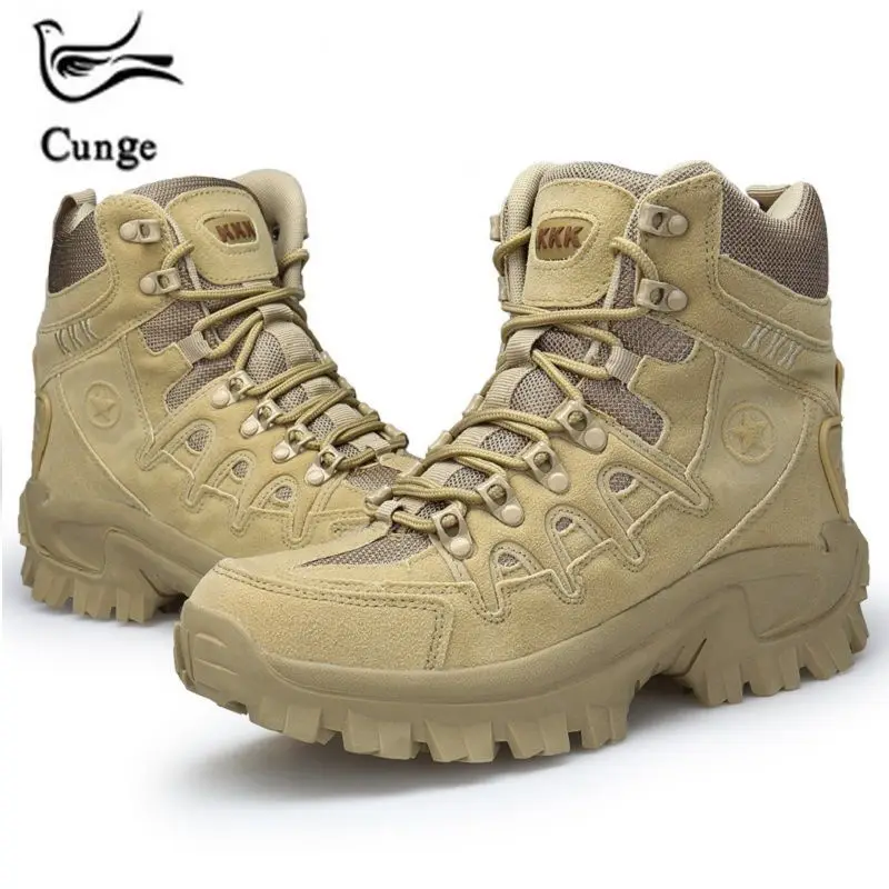 

Cunge Men Quality Brand Military Boots Tactical Desert Combat Boats Army Work Shoes Leather Antiskid Boots for Men