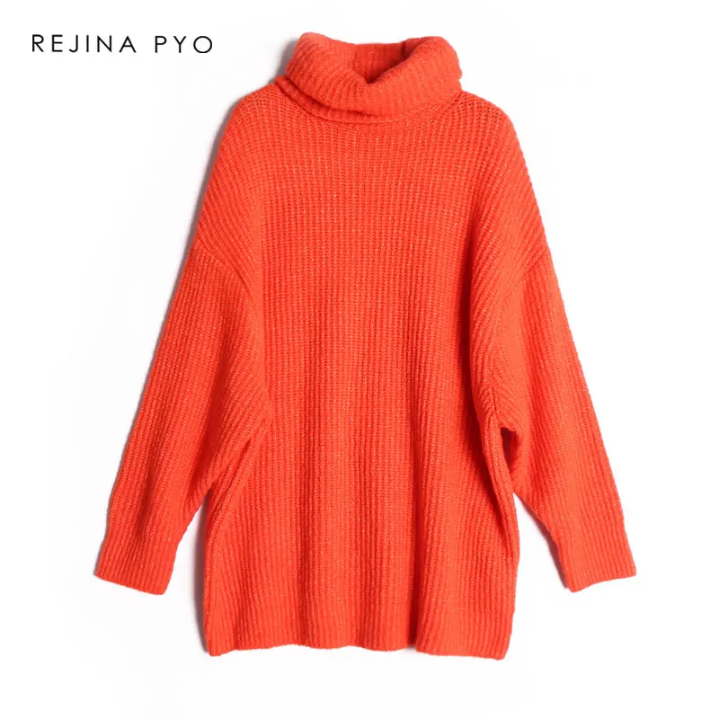 REJINAPYO المرأة الأزياء الصلبة عارضة طويلة محبوك سترة الإناث الياقة المدورة كنزة بمقاس كبير السيدات أنيقة فضفاضة سترة