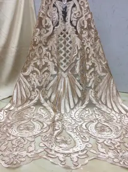 

Cyndi-11.1905 embroidered Mesh Tulle fabric Factory price sequins Nigerian lace fabrics