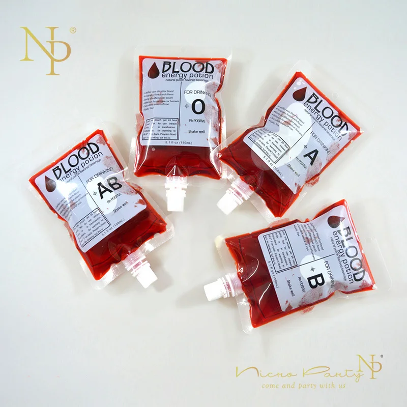 Nicro 150ml Halloween Blood Type Decoration O AB A B Transparent Clear PVC Reusable Blood Bag Vampire Pouch Halloween #Oth55