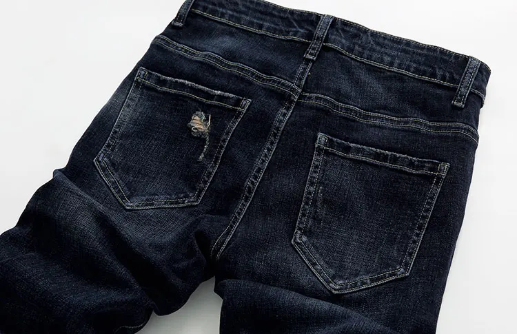 Модные уличные мужские s заклепки черные рваные джинсы эластичные узкие джинсы мужские джинсовые узкие брюки подходят хип хоп джинсы для