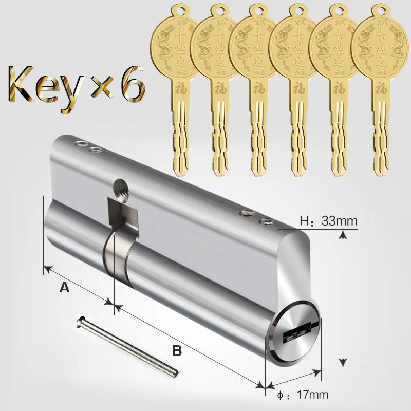 

Door cylinder 65 70 75 80 85 90 95 100mm Security Security door lock cylinder 304 stainless steel lock cylinder 8 Key