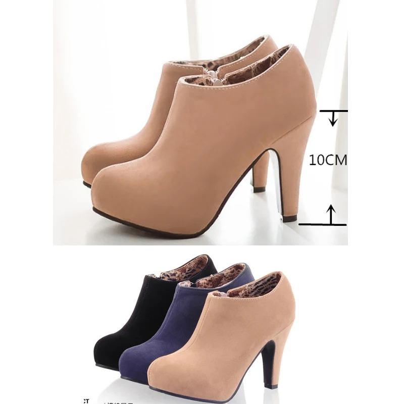 US $21.67 Reave Cat Big Size 3245 Faux Suede Women Ankle Boots Autumn Spring Shoes 10cm Heel Zipper Black Apricot Blue Designer Ql4259