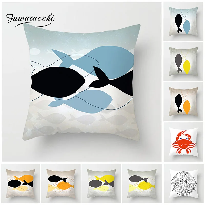 

Fuwatacchi Simple Marine Animal Cushion Cover Fish Crab Octopus Painted Pillow Cover Decorative Home Sofa Car Pillowcases 2019