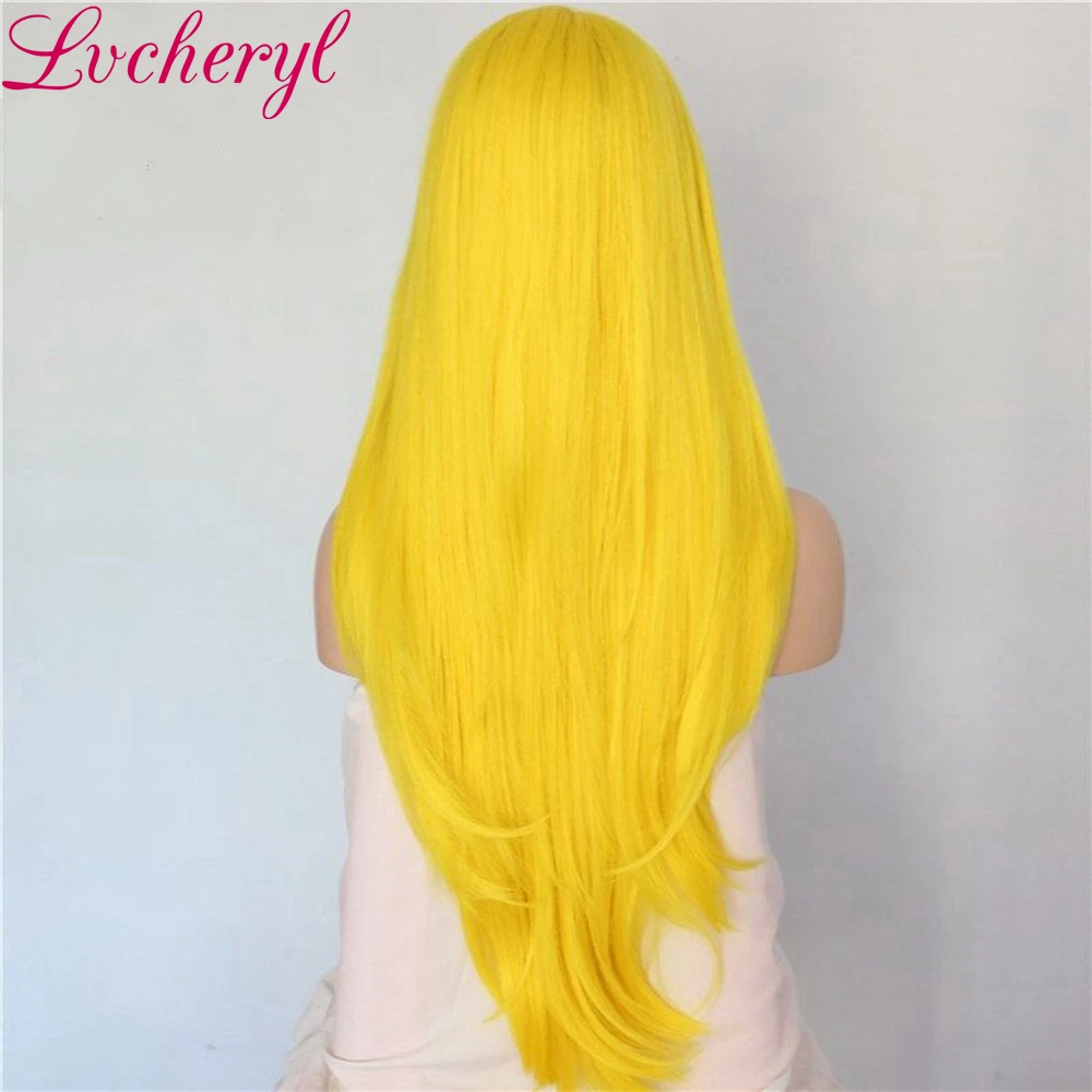 Lvcheryl длинные натуральные прямые желтые волосы ручной вязки термостойкие волосы парик без клея Синтетические Кружева передние парики для вечерние