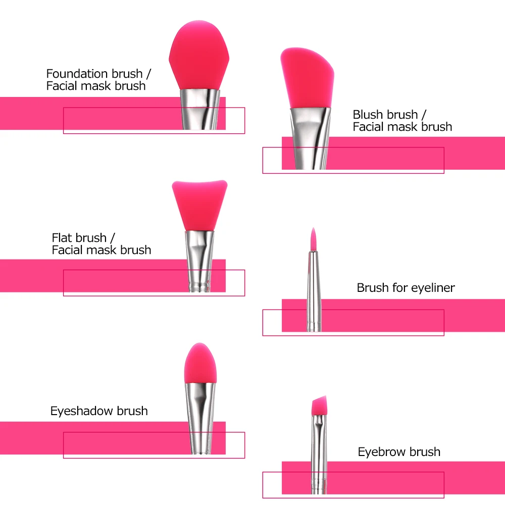 6 шт. набор кистей для макияжа лица, маска для лица, кисти для основы, косметические тени для век, набор кистей для бровей с пластиковой ручкой, силиконовые инструменты