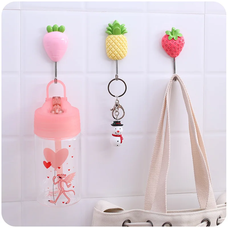 4pcs Creative fruit hook nail free kitchen wall door hook bathroom sticker hookhook bathroom