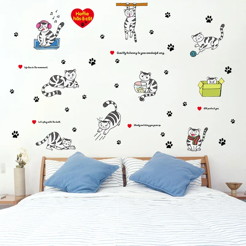 Cartoon cat creative bedroom wall stickers dormitory wall painting room decoration kitchen stickers wall wall stickers Cartoon cat creative bedroom wall stickers dormitory wall painting room decoration kitchen stickers wall wall stickers