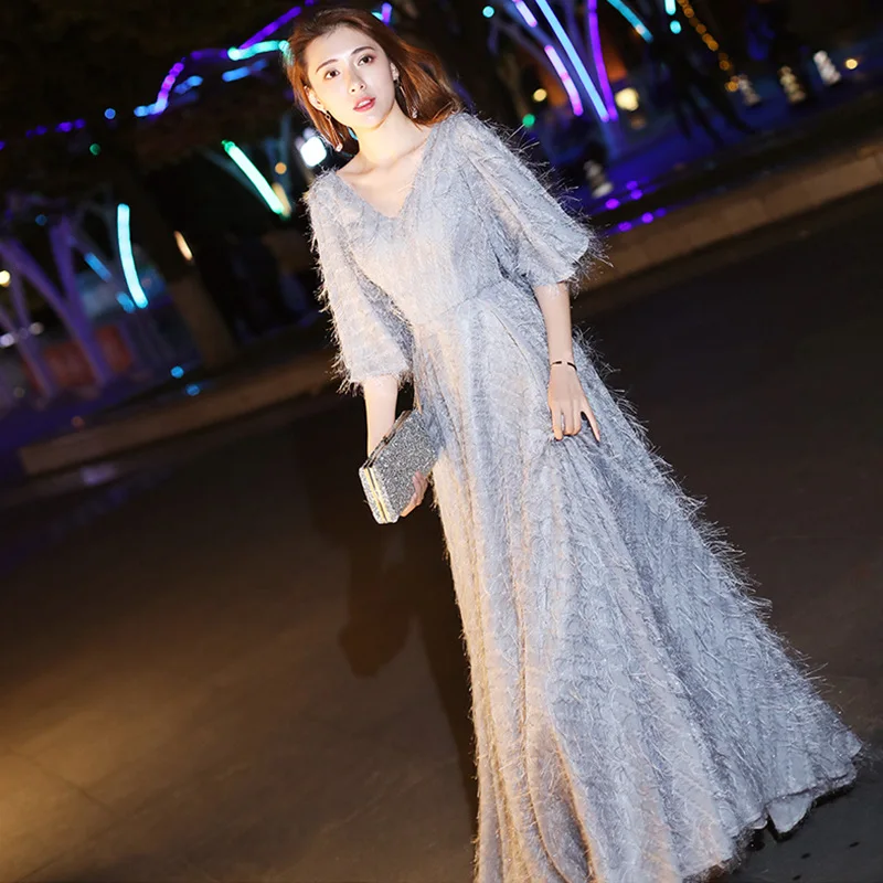 2019 Новое поступление длинное вечернее платье v-образным вырезом кружева длиной до пола вечерние праздничные наряды Элегантный Vestido De Fiesta