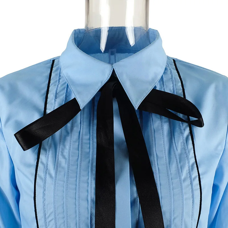 TWOTWINSTYLE, женская рубашка на шнуровке с бантом, воротник с лацканами, Лоскутная Блузка с рукавом-фонариком, Весенняя мода, винтажные топы, одежда