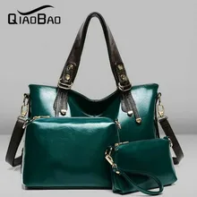 QIAOBAO Conjuntos de cuero Genuino Bolsos de Las Mujeres bolsa de Mensajero de Las Mujeres Bolsos de Diseño Señoras Bolso de Mano + Bolso + Bolso 3 Sets