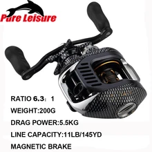 PureLeisure Высокое Качество 6,3: 1 соотношение левая/правая рука лодка приманки литые рыболовные катушки магнит тормоз 12+ 1BB baitcasing катушка
