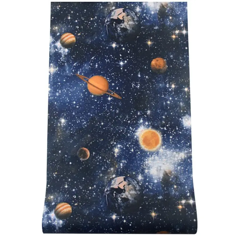 

China Wholesale 3d Space Starry Wallpaper Night Sky Ceiling Wall Paper Galaxy Kids Room Papel de Pared Mural Papier Peint W144