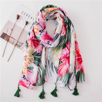 

2020 Spain Luxury Brand Winter Women's Scarf Fashion Lady Floral Viscose Scarves Print Soft Shawl Pashmina Foulard Femme Bandana