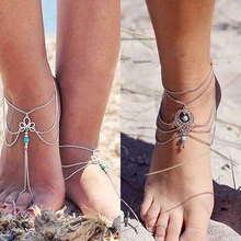 Women Turquoise Beads Beach Barefoot Sandal Foot Tassel Charm Anklet Chain
