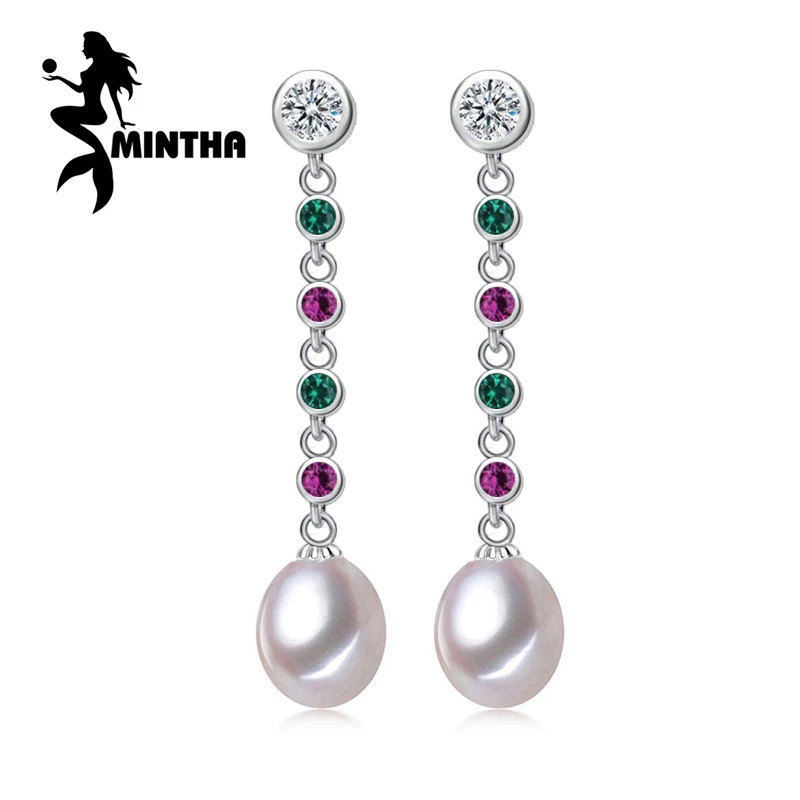 

MINTHA Ruby earring Emerald jewelry,Pearl long earrings for women,Bohemia pearl Jewelry 925 sterling silver drop earrings
