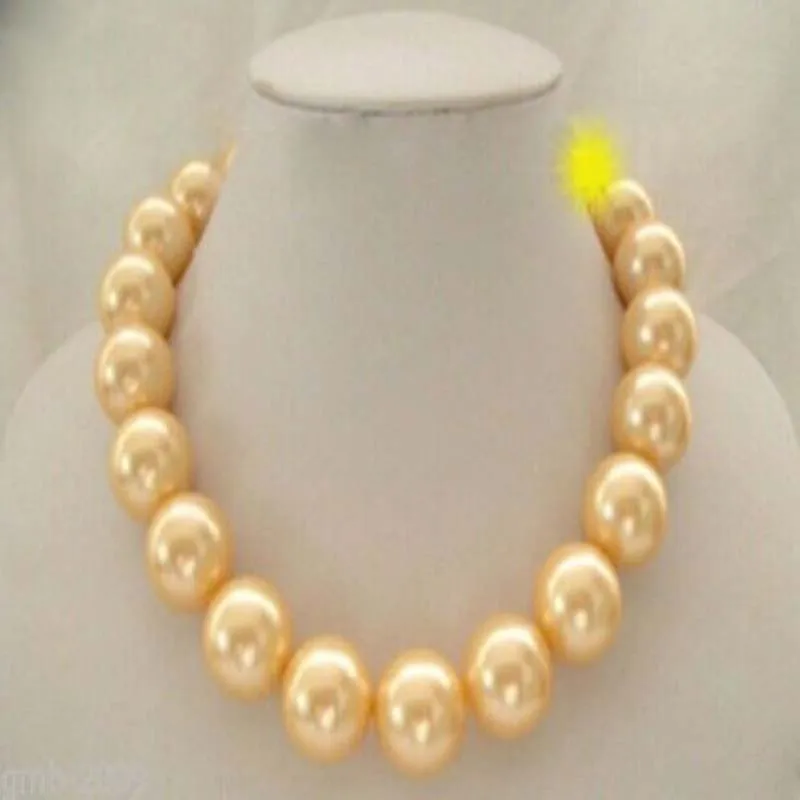 

Huge 18mm Yellow South Sea Shell Pearl Round Necklace 18"AAA++