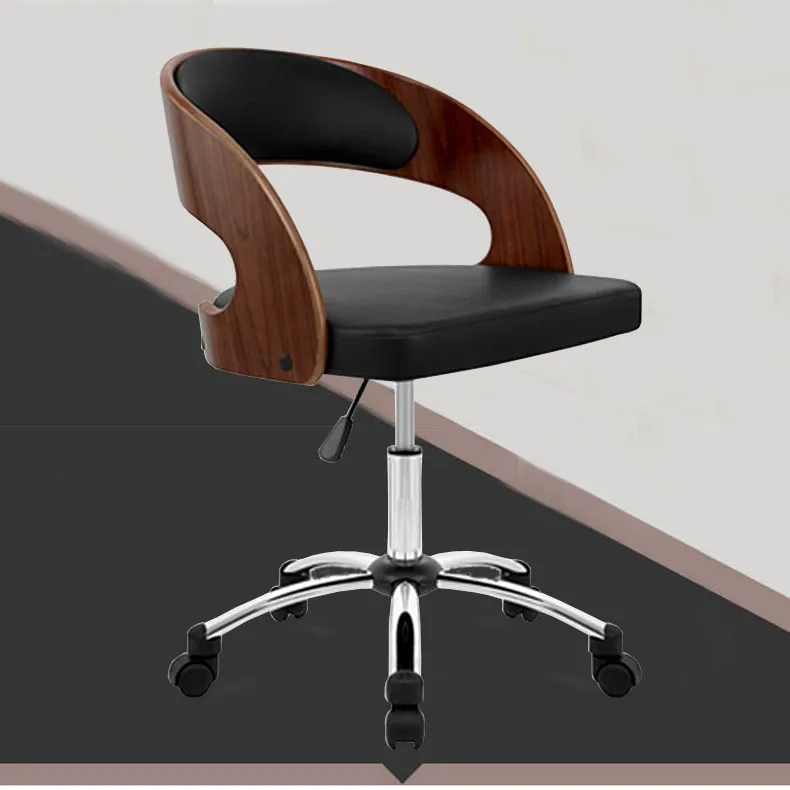 Modern Mid-Back Leather Executive Wood Swivel Office Chair Furniture Executive Leather Ergonomic Office Computer Desk Chairs