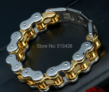 

204g Biker Stainless steel Men 22mm Motorcycle Chain Bracelet Silver Gold 9 inch Top Quality