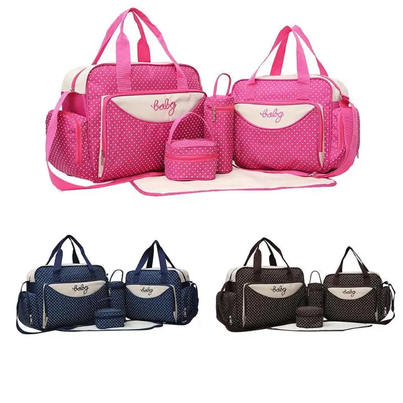 

5pcs/Set Mother Mummy Bag Set Maternity Suits Large Handbag Baby Bottle Holder Bag Diaper Nappy Bag Stroller Food Bag Sets